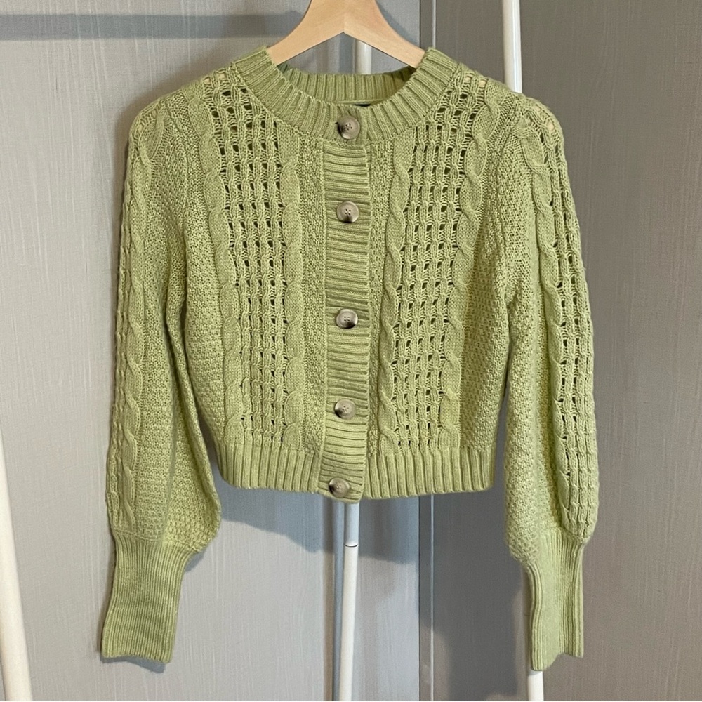 Light Green Cable Knit Cardigan